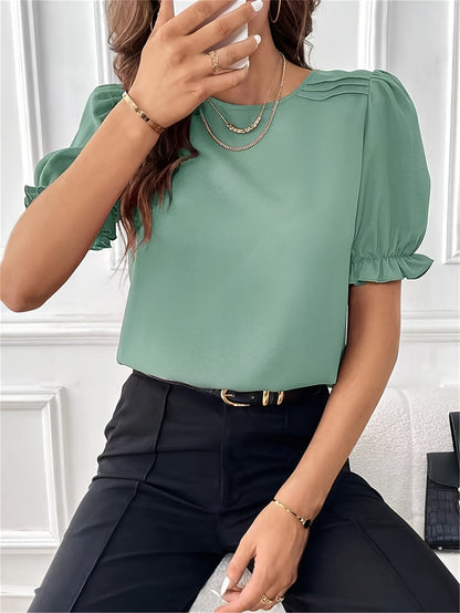 CM | Blusa casual de manga abullonada para mujer