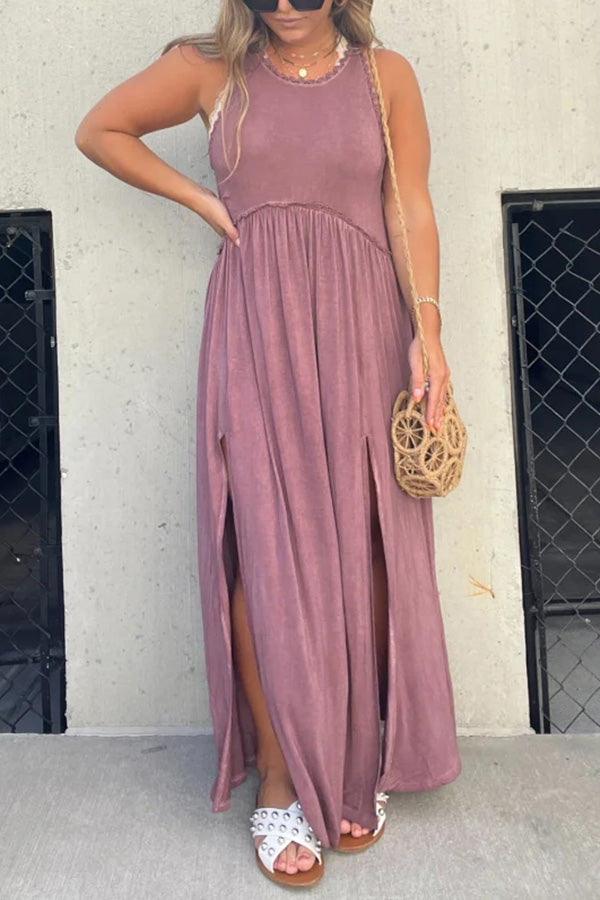 CM | Slit Casual Simple Loose Maxi Vestido Largo