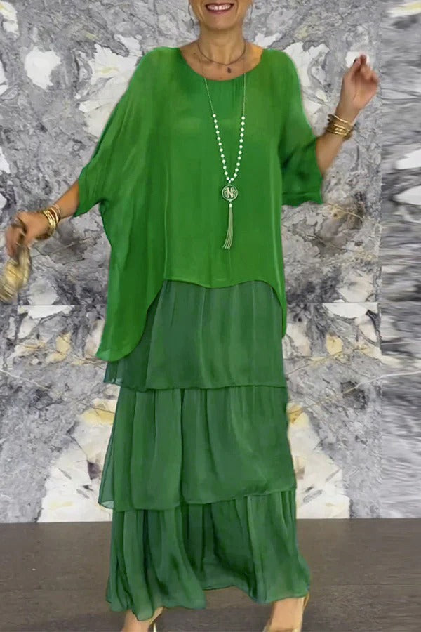 CM | maxi vestido de rayas suelto con escote redondo en color sólido