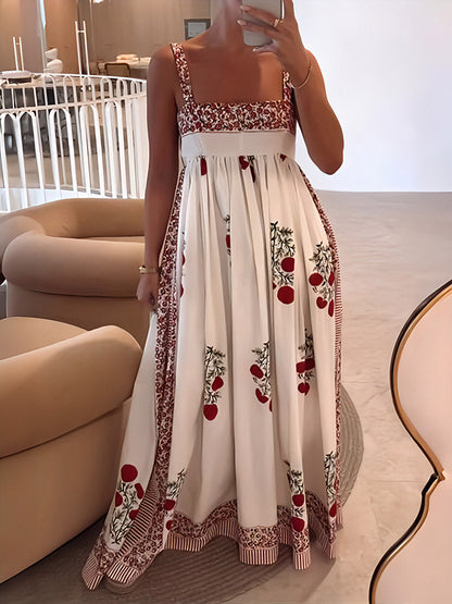 CM | Maxi vestido con escote cuadrado y estampado floral