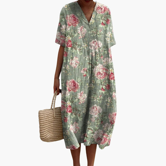 CM | Vestido midi floral de manga corta para mujer en verano