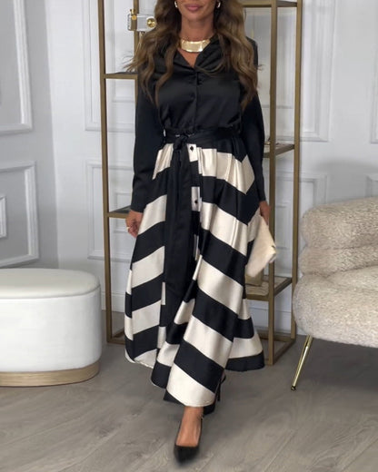 CM | Elegante maxi vestido de rayas