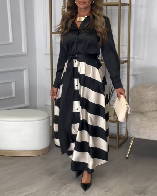 CM | Elegante maxi vestido de rayas