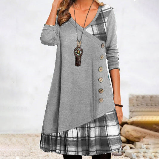 CM | Vestido midi a cuadros de manga larga