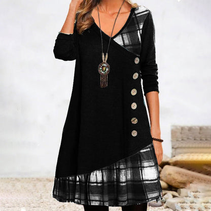 CM | Vestido midi a cuadros de manga larga