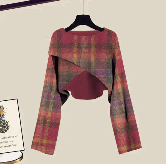 CM | Atractivo estampado rojo Conjunto de tres piezas