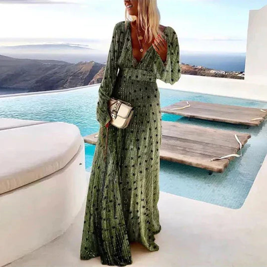 CM | elegante maxi vestido con estampado de lunares