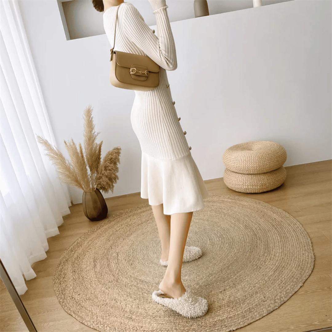 CM | elegante vestido midi de canalé para mujer