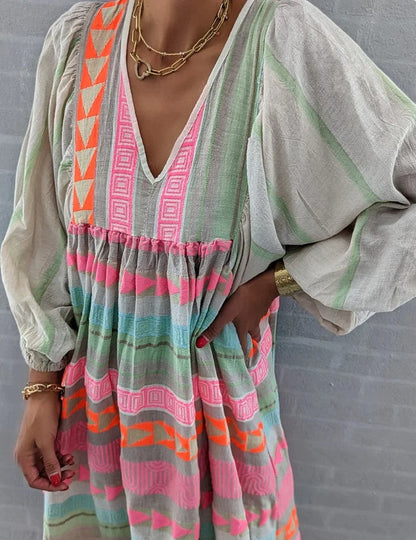 CM | Maxi vestido de manga larga con escote en V