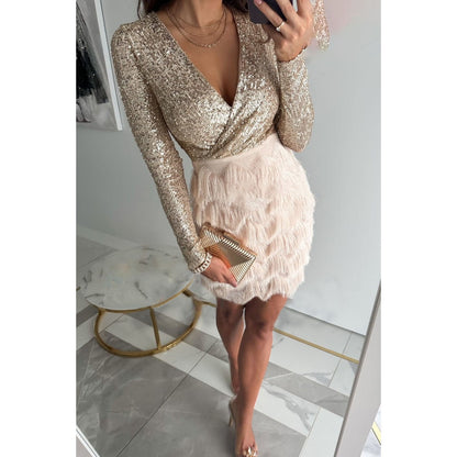 CM | elegante mini vestido de purpurina para mujer