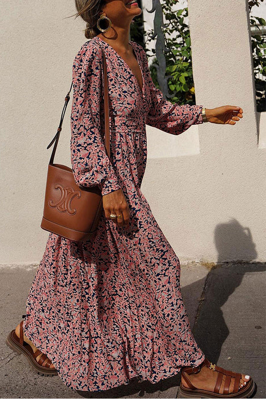 CM | maxi vestido abotonado con estampado floral multicolor y escote pronunciado