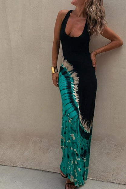 CM | Starry Sky Vestido maxi con espalda elástica y estampado Tie-dye