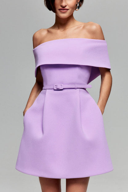 CM | Elegante Noche Solapa Bandeau Cinturón Desmontable Bolsillo Mini Vestido