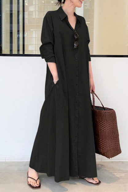 CM | Manga Larga Vestido Largo Casual Sencillo