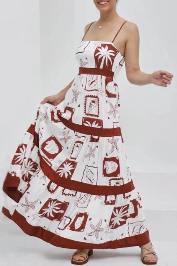 CM | Elegante maxi vestido con volantes y estampado floral