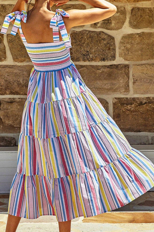 CM | Maxi Vestido de Encaje con Estampado de Rayas Multicolor