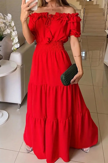 CM | Admit Your Feelings Vestido maxi con hombros al descubierto y cintura fruncida