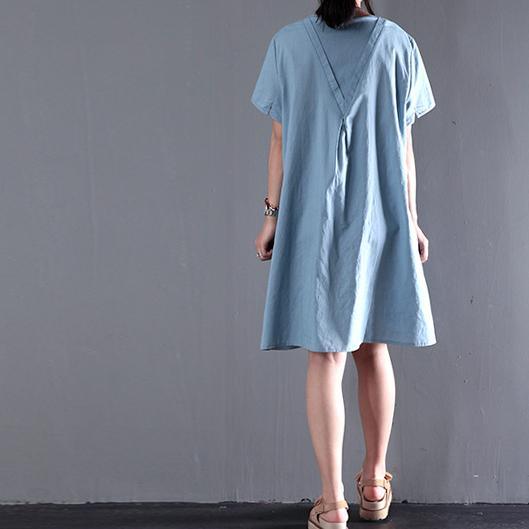 CM | azul vestido de verano de manga corta apliques blusa de verano vestidos de turno de vacaciones