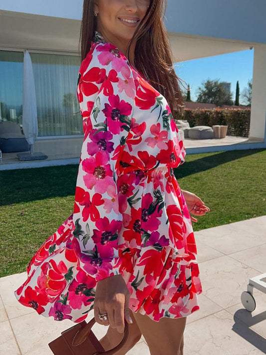CM | Nuevo mini vestido elegante con escote en V y adorno de volantes