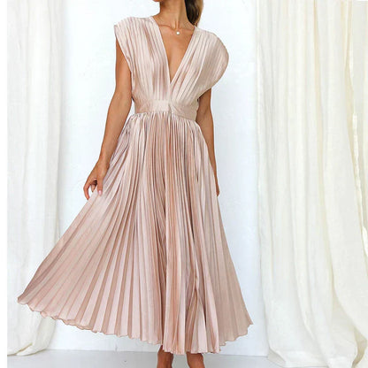 CM | Maxi vestido con escote en V y pliegues