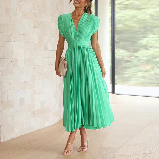 CM | Maxi vestido con escote en V y pliegues