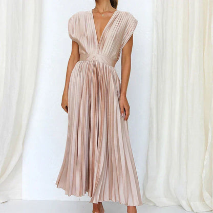 CM | Maxi vestido con escote en V y pliegues
