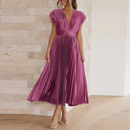 CM | Maxi vestido con escote en V y pliegues