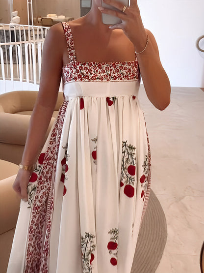 CM | Maxi vestido con escote cuadrado y estampado floral