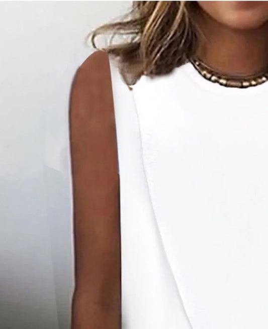 CM | Blanco Monocolor Escote redondo Top sin mangas