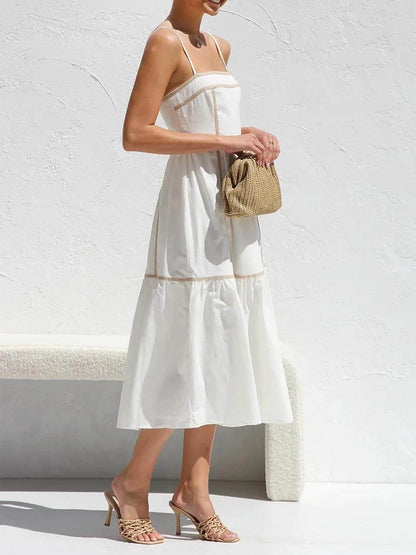 CM | Vestido Midi con Tirantes Ajustables y Ribetes de Color en Contraste