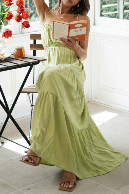 CM | Vestido largo de swing sin mangas, con cintura abierta y capas