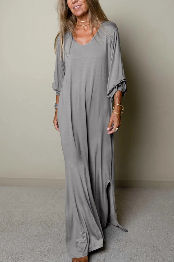 CM | Ladies Vestido maxi casual con escote en V