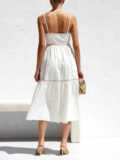 CM | Vestido Midi con Tirantes Ajustables y Ribetes de Color en Contraste
