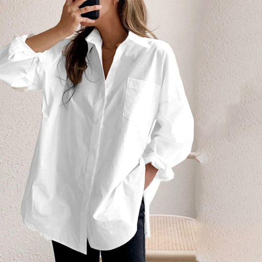 CM | Camisa blanca monocolor con cuello y mangas largas