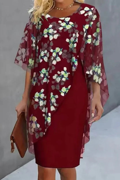 CM | Gasa Estampado Floral Cuello Redondo Mini Vestido Casual