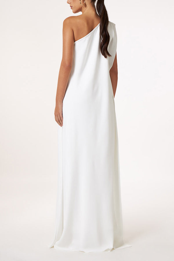 CM | Atemporal encanto de un solo hombro A-line elegante vestido maxi