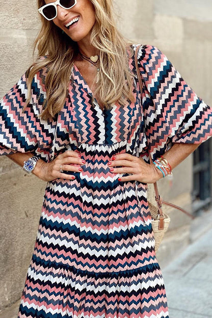 CM | Vestido midi con mangas abullonadas