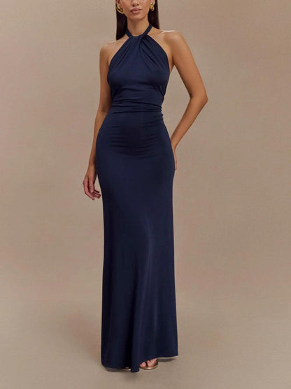 CM | Vestido largo con escote halterneck y estilo elegante para ocasiones especiales
