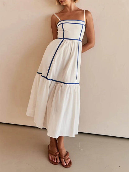 CM | Vestido Midi con Tirantes Ajustables y Ribetes de Color en Contraste