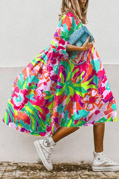 CM | Vestido midi vintage con estampado floral y bajo alto