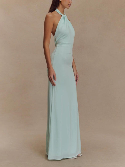 CM | Vestido largo con escote halterneck y estilo elegante para ocasiones especiales