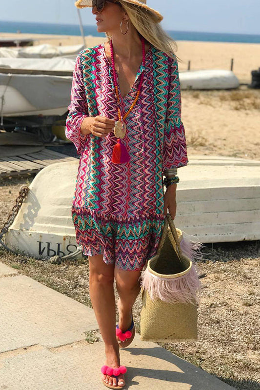 CM | Hailee Mini Vestido Casual de Playa con Estampado de Ondas de Colores
