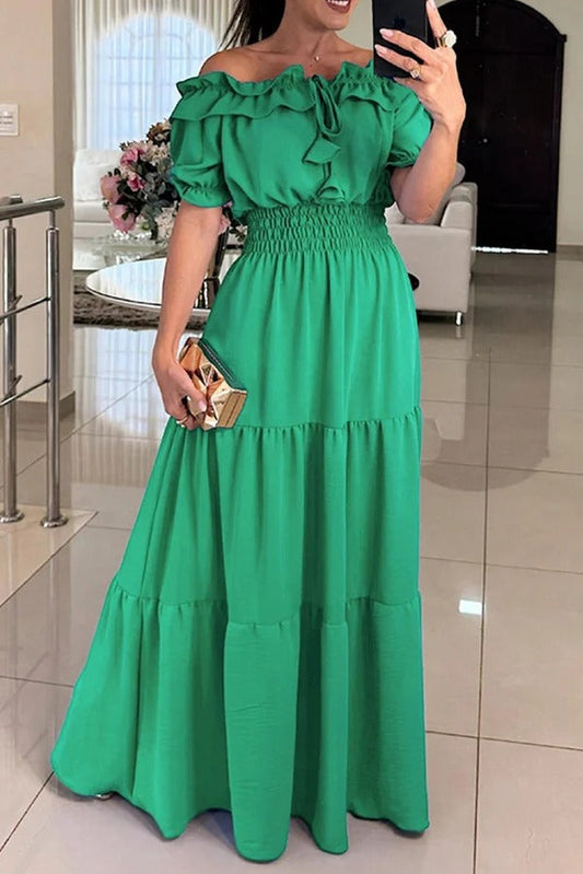 CM | Admit Your Feelings Vestido maxi con hombros al descubierto y cintura fruncida