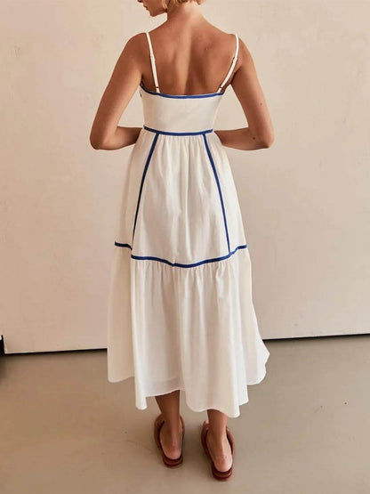 CM | Vestido Midi con Tirantes Ajustables y Ribetes de Color en Contraste