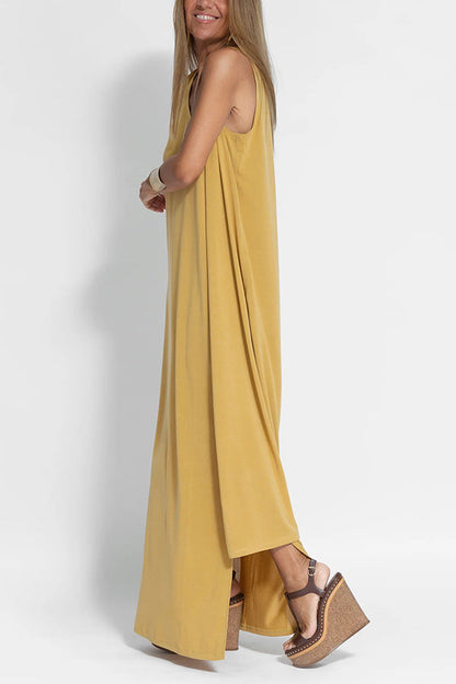 CM | Vestido maxi de un hombro con abertura relajada, impecable y libre