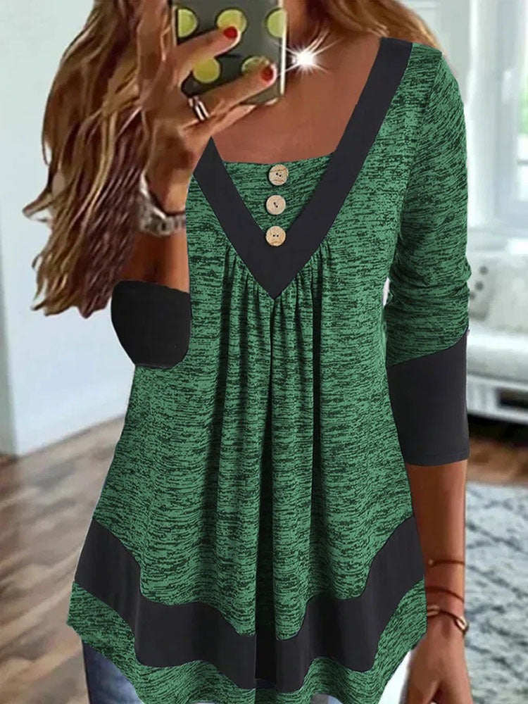 CM | Camiseta casual de mujer con cuello en V y estampado de jersey