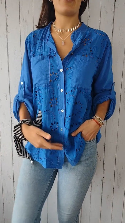 CM | Camisa monocolor con frente hueco de algodón y lino