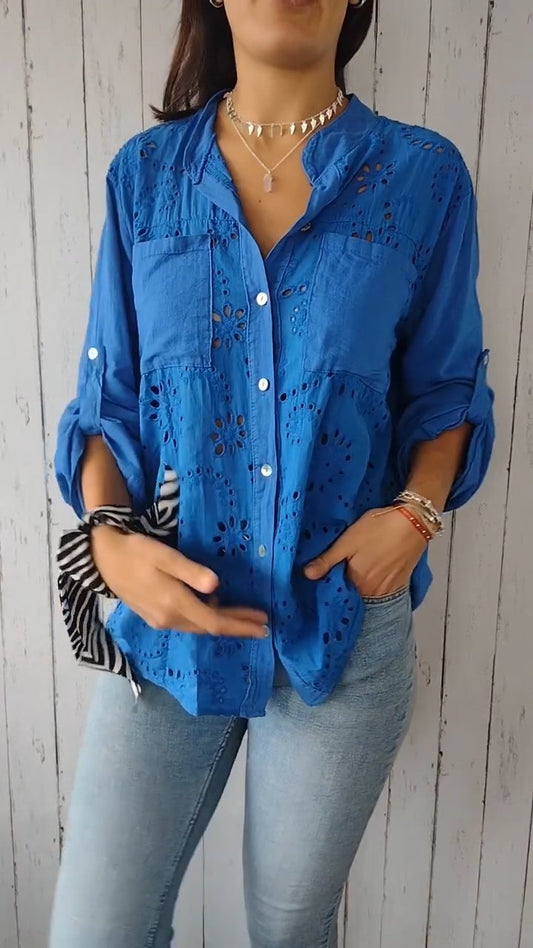 CM | Camisa monocolor con frente hueco de algodón y lino