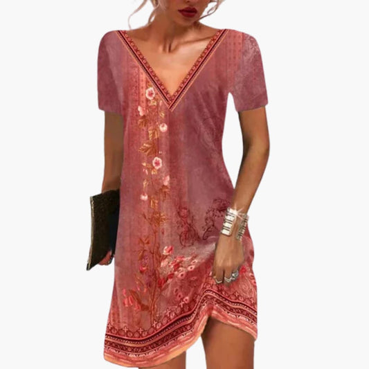 CM | Minivestido de mujer de viscosa con escote en V y estampado floral