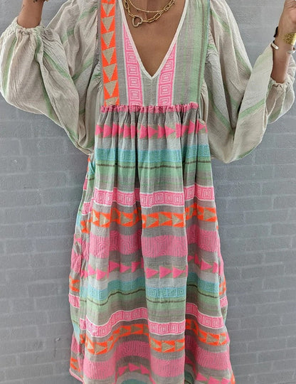 CM | Maxi vestido de manga larga con escote en V